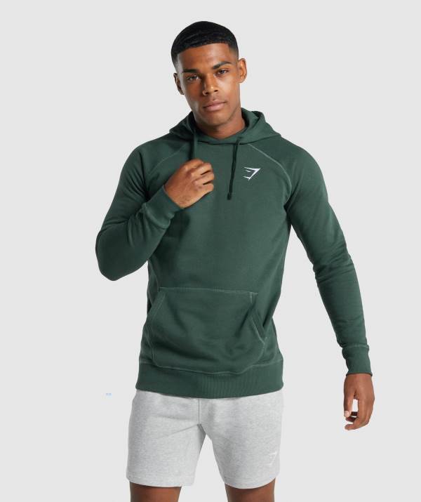 Panske Mikiny S Kapucňou Gymshark Crest Tmavo Zelene | XD5079841